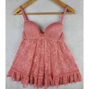 Fairycore Lacey Lingerie Babydoll Slip Dress Nightie Sz S Pink Open Back Sexy